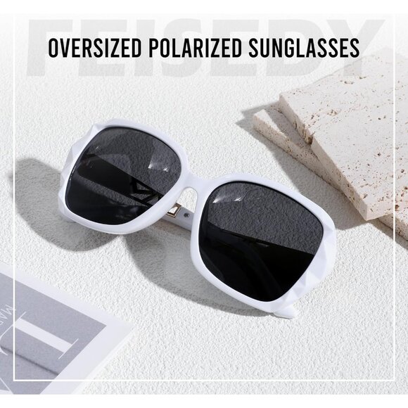 Women's White Crystal Square Sunglasses Sparkling Composite Shiny Frame Design - Picture 8 of 8